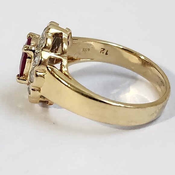 VTG 5.10g 14K Gold Natural Genuine Ruby & Diamond Cluster Halo Ring Size 6/7 - Picture 10 of 15